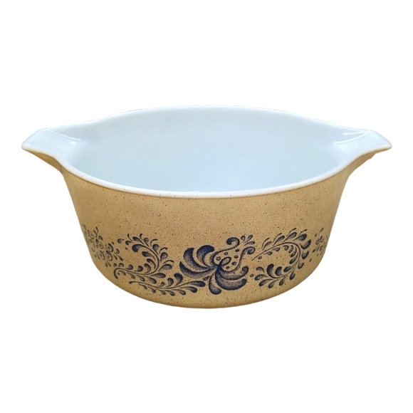 Vintage Pyrex Homestead Speckled Beige Blue Casserole Model # 475-B 2.5 L Dish - Picture 2 of 10